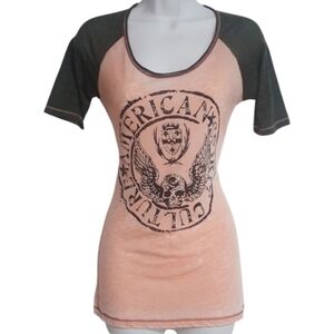 Day Trip Womens Small Raglan Graphic American Culture Elbow Sleeve Length Shirt